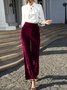 Women Plain Long Elastic Waist Pants Vintage Spring/Fall Trousers