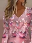 Women Heart/Cordate Long Sleeve Tee T-shirt V Neck Printing Casual Spring/Fall Graphic Tee Top