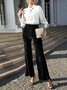 Women Plain Long Elastic Waist Pants Vintage Spring/Fall Trousers