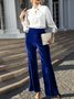 Women Plain Long Elastic Waist Pants Vintage Spring/Fall Trousers