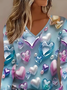 Women Heart/Cordate Long Sleeve Tee T-shirt V Neck Printing Casual Spring/Fall Graphic Tee Top