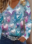 Women Heart/Cordate Long Sleeve Tee T-shirt V Neck Printing Casual Spring/Fall Graphic Tee Top