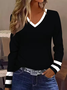 Women Striped Long Sleeve Tee T-shirt V Neck Printing Casual Spring/Fall Graphic Tee Top