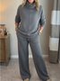 Women Plain Split Joint Two-Piece Set Daily Long Sleeve Casual Spring/Fall Top With Pants Matching Set