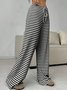 Women Striped Long Elastic Waist Pants Casual Spring/Fall Trousers