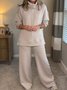 Women Plain Split Joint Two-Piece Set Daily Long Sleeve Casual Spring/Fall Top With Pants Matching Set