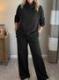 Women Plain Split Joint Two-Piece Set Daily Long Sleeve Casual Spring/Fall Top With Pants Matching Set