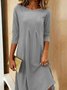 Women Plain Three Quarter Sleeve Spring/Fall Split Joint Dress Crew Neck Daily Casual Midi Tunic A-Line Dress