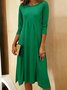 Women Plain Three Quarter Sleeve Spring/Fall Split Joint Dress Crew Neck Daily Casual Midi Tunic A-Line Dress
