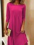 Women Plain Three Quarter Sleeve Spring/Fall Split Joint Dress Crew Neck Daily Casual Midi Tunic A-Line Dress