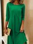 Women Plain Three Quarter Sleeve Spring/Fall Split Joint Dress Crew Neck Daily Casual Midi Tunic A-Line Dress