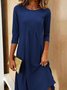 Women Plain Three Quarter Sleeve Spring/Fall Split Joint Dress Crew Neck Daily Casual Midi Tunic A-Line Dress