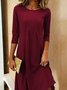 Women Plain Three Quarter Sleeve Spring/Fall Split Joint Dress Crew Neck Daily Casual Midi Tunic A-Line Dress