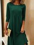 Women Plain Three Quarter Sleeve Spring/Fall Split Joint Dress Crew Neck Daily Casual Midi Tunic A-Line Dress
