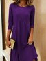 Women Plain Three Quarter Sleeve Spring/Fall Split Joint Dress Crew Neck Daily Casual Midi Tunic A-Line Dress
