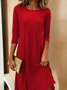 Women Plain Three Quarter Sleeve Spring/Fall Split Joint Dress Crew Neck Daily Casual Midi Tunic A-Line Dress