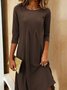 Women Plain Three Quarter Sleeve Spring/Fall Split Joint Dress Crew Neck Daily Casual Midi Tunic A-Line Dress