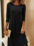 Women Plain Three Quarter Sleeve Spring/Fall Split Joint Dress Crew Neck Daily Casual Midi Tunic A-Line Dress