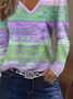 Women Abstract Long Sleeve Tee T-shirt V Neck Printing Casual Spring/Fall Graphic Tee Top