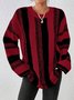Women Striped Split Joint Winter Casual Long Sleeve Crew Neck Sweater
