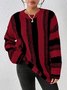 Women Striped Split Joint Winter Casual Long Sleeve Crew Neck Sweater