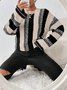 Women Striped Split Joint Winter Casual Long Sleeve Crew Neck Sweater
