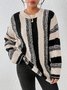 Women Striped Split Joint Winter Casual Long Sleeve Crew Neck Sweater