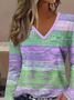 Women Abstract Long Sleeve Tee T-shirt V Neck Printing Casual Spring/Fall Graphic Tee Top