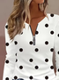 Women Polka Dots Long Sleeve Tee T-shirt V Neck Printing Vintage Spring/Fall Top