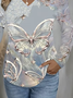 Women Butterfly Long Sleeve Tee T-shirt V Neck Printing Casual Spring/Fall Graphic Tee Top