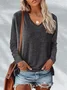 Women Plain Long Sleeve Tee T-shirt V Neck Printing Casual Spring/Fall Graphic Tee Top
