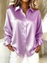 Women Plain Long Sleeve Shirt Spring/Fall Split Joint Shawl Collar Daily Casual Top