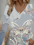 Women Butterfly Long Sleeve Tee T-shirt V Neck Printing Casual Spring/Fall Graphic Tee Top