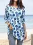 Crew Neck Casual Floral Shirts Blouses