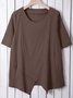 Linen Crew Neck Half Sleeve Solid Shirt & Blouses