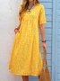 Floral Printed Crew Neck Pockets Short Sleeve Casual Midi Shirt Dress