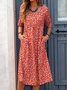 Floral Printed Crew Neck Pockets Short Sleeve Casual Midi Shirt Dress