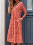 Floral Printed Crew Neck Pockets Short Sleeve Casual Midi Shirt Dress