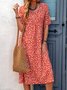 Floral Printed Crew Neck Pockets Short Sleeve Casual Midi Shirt Dress