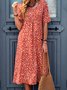 Floral Printed Crew Neck Pockets Short Sleeve Casual Midi Shirt Dress