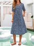 Floral Printed Crew Neck Pockets Short Sleeve Casual Midi Shirt Dress