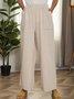 Casual Plain Pockets Linen Pants