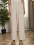 Casual Plain Pockets Linen Pants