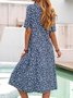 Floral Printed Crew Neck Pockets Short Sleeve Casual Midi Shirt Dress