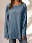Solid Round Neck Loose Long Sleeves T-shirt