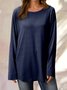 Solid Round Neck Loose Long Sleeves T-shirt