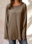 Solid Round Neck Loose Long Sleeves T-shirt