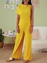 Women's Commuting Asymmetry Sleeve Solid Jumpsuit & Romper Jumpsuit