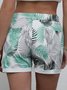 Green Leaves Printed Casual Buttoned Shorts