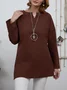 Casual Long Sleeve Plus Size V-Neck Blouses